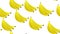 Vector illustration of seamless summer pattern with yellow peeled and unpeeled bananas isolated on sky blue background, cartoon
