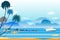 Vector illustration seascape background travel over sea with um