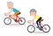 Vector illustration of seniors riding on bicycle, Happy retired people. Healthy lifestyle