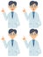 A vector illustration set of 4 different facial expressions of a doctor or scholar in a white coat to explain.
