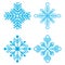 Vector illustration. Set of 4 Snowflakes thin line ftat design