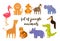 Vector illustration set of animal including flamingo, lion, monkey, zebra, elephant, toucan, crocodile, rhino, tiger, giraffe.