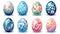 vector illustration set, beautiful handpainted easter eggs isolated on a white background. Beautiful design element.