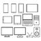 Vector illustration set of black and white flat icon of simple modern digital smartphones computers monitors modems