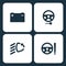 Vector Illustration Set Car Dashboard Icons. Elements car battery, Steering lock, low beam, and Power steering system icon