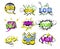 Vector illustration set of cartoon, pop art comic speech bubbles with popular words. Colored Pop Art and pin up style