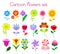 Vector illustration set of cartoon style colorful flowers in bright colors. Isolated on white for greeting cards, Easter