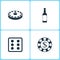 Vector Illustration Set Casino Icons. Elements of Roulette, Whiskey bottle, Dice game and Gambling chips icon