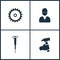 Vector Illustration Set Cinema Icons. Elements of Saw, Worker, Jackhammer and Hand holding hammer icon