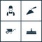 Vector Illustration Set Cinema Icons. Elements of Worker, Wheelbarrow and Putty knife icon