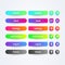 Vector illustration set of clean colorful web app buttons with symbols, text and cool gradient color in different sizes