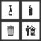 Vector Illustration Set Cleaning Icons. Elements of Cleaning spray bottle, Detergent bottle, trash bin and Man throwing garbage in