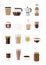 Vector illustration set of coffee drinks. Different typs of coffee isolated on white background in flat style. Coffee