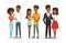 Vector illustration set of cute African American couples on the date. Young woman and man. Black people, family