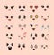 Vector illustration set of cute faces, different Kawaii emoticons, emoji adorable characters icons design on white