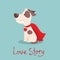 Vector illustration set of cute and funny cartoon little Valentine dogs-pupies in love with heart, rose, wings and