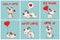 Vector illustration set of cute and funny cartoon little Valentine dogs-pupies in love with heart, rose, wings and