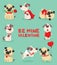 Vector illustration set of cute and funny cartoon little Valentine dogs-pupies in love with heart, rose, wings and