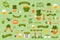 Vector illustration set of design elements on a green background. St. Patrick`s Day is celebrated on March 17 in Ireland