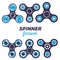 Vector illustration of set of different fidget spinners.
