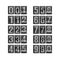 Vector illustration set of digits on black flip mechanical timetable in different positions.