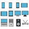 Vector illustration set of flat icon of simple modern digital smartphones computers computers monitors modems on a white