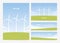 Vector illustration: Set of four layouts with Summer landscape with Wind energy turbines