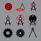 Vector illustration set of gear and compass industrial logos.