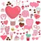 Vector illustration set of heart-shaped elements for valentine\\\'s day.