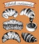 Vector illustration set of isolated sketch sweet croissants with filling. Dessert in hand drawn vintage style, engraved.