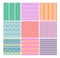 Vector illustration set of knitting fabrics seamless patterns backgrounds. Collection of nine colorful and bright