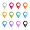 Vector illustration. Set of multi-colored map pointers. GPS location symbol. Flat design style. Collection of blank markers for