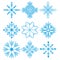 Vector illustration. Set of Nine Snowflakes thin line ftat design