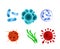 Vector illustration set of realistic bacterias different types, colors and shapes. Viruses, microorganism and bacteria