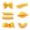 Vector illustration set of realistic icons of dry macaroni, pasta of various kinds