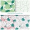 Vector illustration set of seamless patterns with tropical palm leaves, monstera. Floral exotic plants pattern. Swimwear