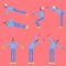 Vector illustration set of senior man doing sport exercises in flat style.