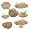 Vector illustration of a set of separated cartoon boulders, stones and stones of various shapes.