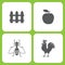 Vector Illustration Set Of Simple Farm and Garden Icons. Elements Fence, Apple, Fly,