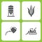 Vector Illustration Set Of Simple Farm and Garden Icons. Elements Granary, Corn, watering can, bulldozer