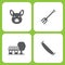 Vector Illustration Set Of Simple Farm and Garden Icons. Elements Pig head, garden tools, Farm house, two man saw