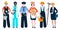 Vector illustration set of six people of different professions - doctor, builder, farmer, manager, baker policeman