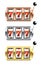 Vector illustration set of slot machine with lucky combination of three sevens in realistic style.