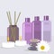 Vector illustration, set for spa treatments with aromatic salt , massage oil, candles advertising poster for the spa