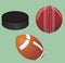 Vector illustration. Set of sport equipment. Hockey puck, ball for cricket, american football .