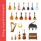 Vector illustration set of string musical instruments in cartoon style