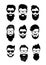 Vector illustration of set of vector bearded men faces, hipsters with different haircuts, mustaches, beards. Silhouettes