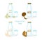 Vector illustration set of vegan milk, different vegetarian or plant based milk, coconut, soya bean and cashew milk in