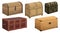 Vector illustration set of vintage wooden chests in cartoon style. Large Chests For treasures and pirates, as well as for storing