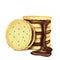 Vector illustration of several sandwich-cookies with chocolate filling.